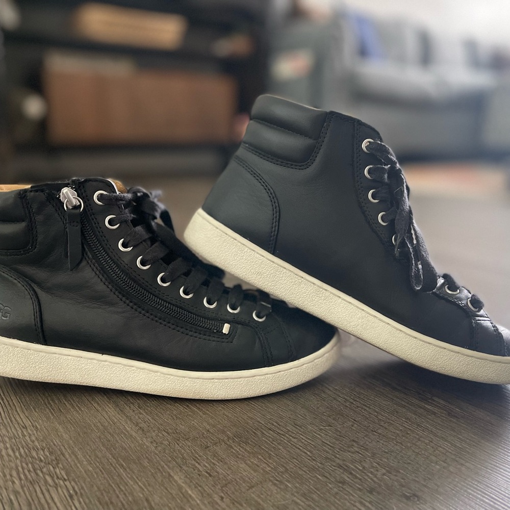 UGG Black Leather High-Top Sneakers